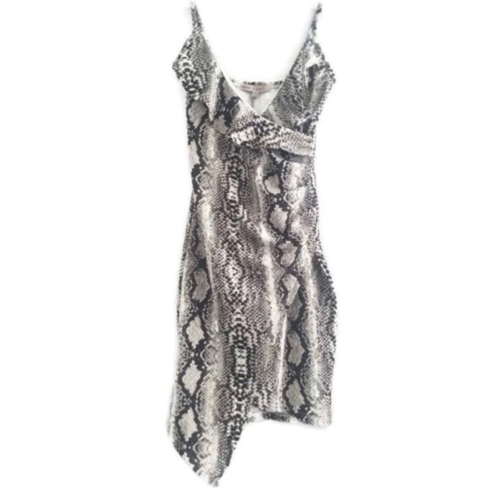 Crave Fame Junior's V-neck Snake Print Asymmetrical Ruffle Dress Size XXS